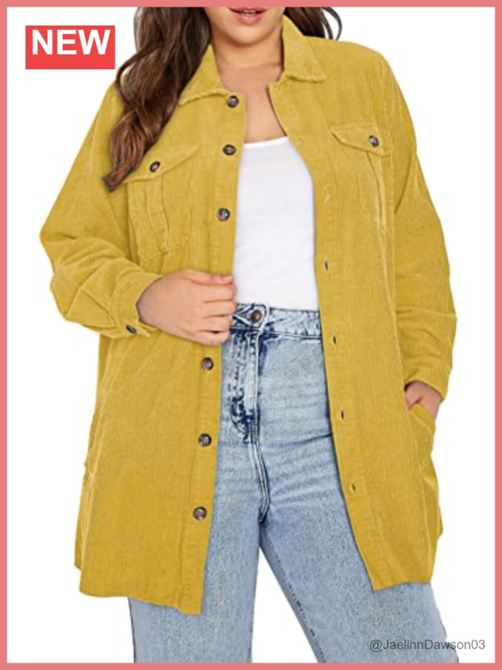 Plus Size Corduroy Shacket Button Front Boyfriend Shirt Jacket Long Sleeve